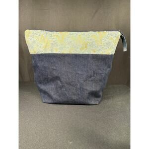 Handmade Bag Large Satchel Blue Denim & Oriental Brocade Unique Pouch Lined